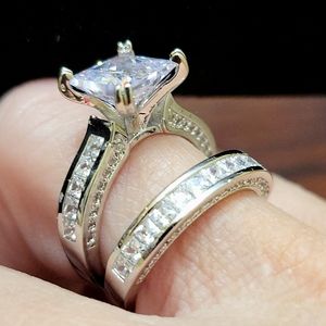 Wedding Ring Set Diamond Silver Size 7